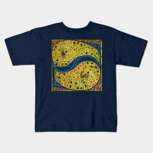 WEIRD MEDIEVAL BESTIARY, S LETTER INHABITED by SNAIL AND DRAGON AMONG COLORFUL FLOWERS Kids T-Shirt